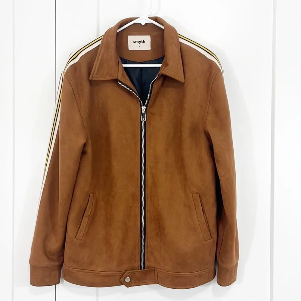 Smyth Medium Brown Tan Long Sleeve Stripe Full Zip Jacket with Pockets